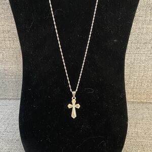 Vintage Sterling Silver 925 Rope Chain Necklace w/ Cross Pendant 20”